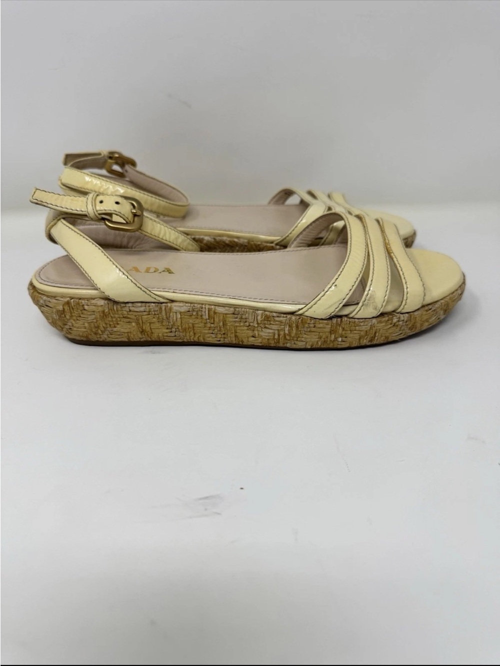 Prada Cream Leather Strappy Espadrille Sandals preowned - Picture 3 of 7